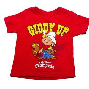 VTG Dolly Parton Stampede "Giddy Up" Red Cowboy Shirt Toddler Sz 3 Child Horse